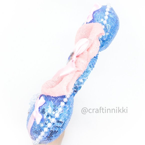 Handmade Blue Princess Pink Bow Sequin Mouse Ears